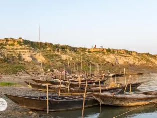 Fishing boats on ganges river in Rajshahi