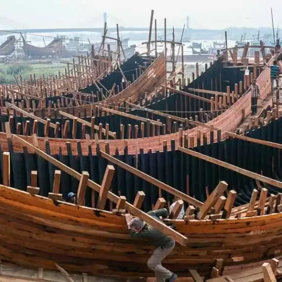 Huge hand made wooden sea fishing boat in Chittagong