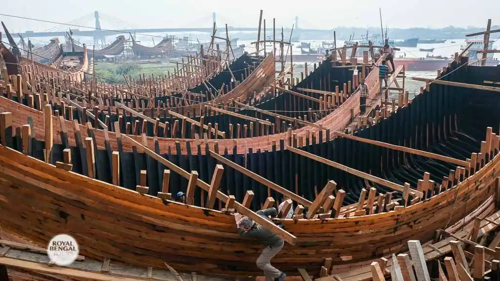 Huge hand made wooden sea fishing boat in Chittagong