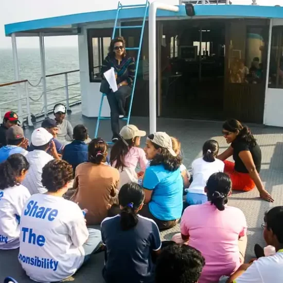 School field trip on a river near dhaka