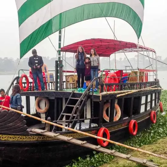 Traditional wooden boat for river cruise around dhaka