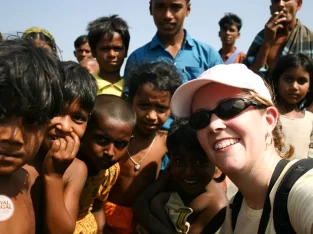 taking selfies with homestay people in Bangladesh