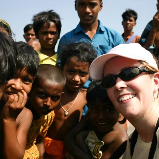 taking selfies with homestay people in Bangladesh