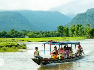 Beautiful river cruise around the bichanakandi waterfall and natural tourist spot in sylhet