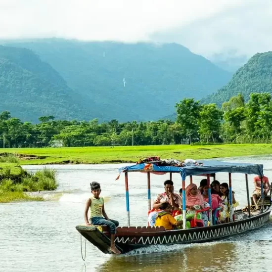 Beautiful river cruise around the bichanakandi waterfall and natural tourist spot in sylhet