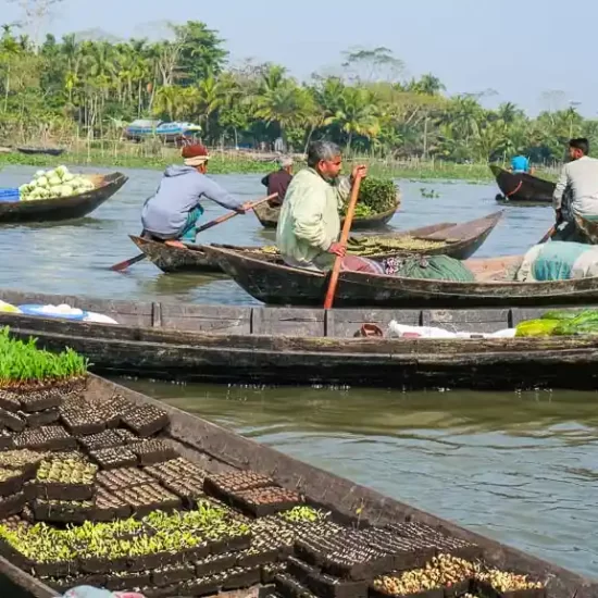 Early morning floating vegetable market in Barisal