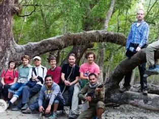 Happy tourists after a jungle hike in sundarban forest