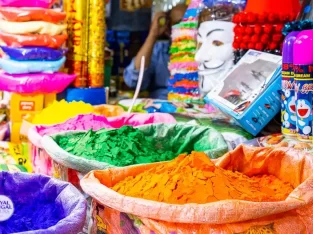 colorful powders are readu for holly festival in old dhaka