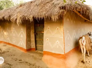 ornamented Traditional mud house of Shantal tribal in Rajshahi