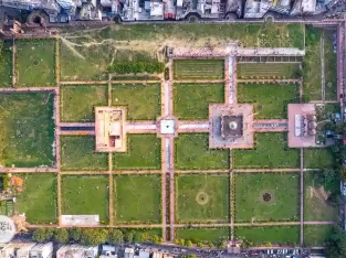 Beautiful aerial view of Lalbagh fort in Old Dhaka