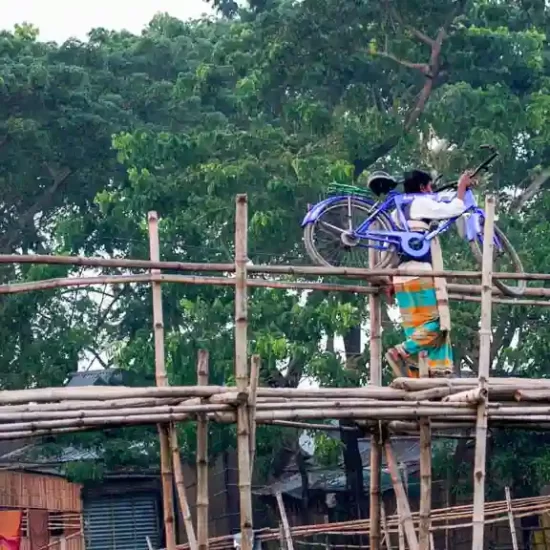 Scary bamboo bridge near otter fishing village in Bangladesh