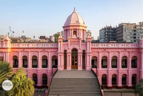 Ahsan Manzil is a unique blend of Mughal and European styles